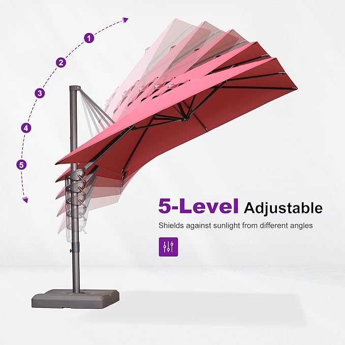 PURPLE LEAF 9' X 11.5' Rectangle Cantilever Umbrella with Base Patio Umbrella Outdoor Aluminum Antique Bronze Offset Hanging Umbrella with 360-degree Rotation for Pool Garden Backyard Deck, Terra