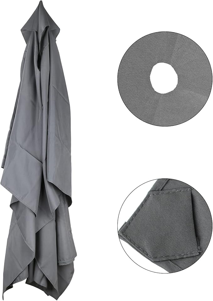 Rectangular Umbrella Canopy Replacement 6 Ribs, Fade Resistant Replacement Umbrella Canopy, Heavy Duty Polyester Fabric Outdoor Shade Canopy Cover for Market Table Cantilever Parasol Top Cover(Grey)