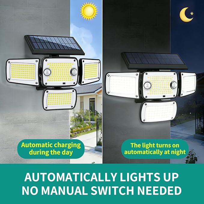 Solar Outdoor Lights, LED Motion Sensor Security Lights, IP65 Waterproof Solar Powered Security Flood Lights, 270°Wide Lighting Angle Wall Light with Sensors for Backyard Yard (2, Black)