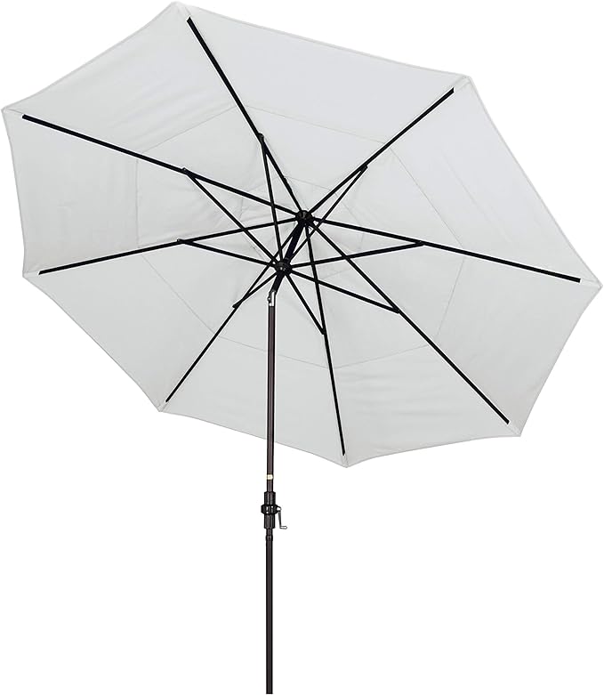 California Umbrella 11' Round Crank Lift, Collar Tilt, Aluminum Pole, Fiberglass Rib Patio Umbrella, Bronze Finish, Sunbrella Cilantro