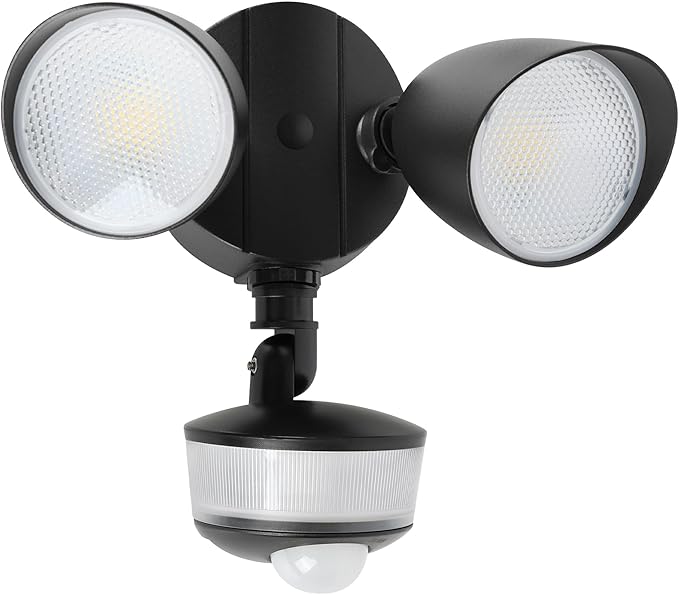 LUTEC 34W 3700 Lumen LED Security Lights Motion Sensor Light Outdoor with Night Light, 5000K IP65 Waterproof, Dusk to Dawn, Hardwired Motion Detector Flood Light for Garage, Yard-Black Night Light