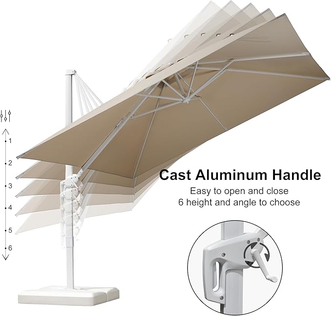 PURPLE LEAF 10 FT White Cantilever Umbrella With Base, Patio Umbrella Outdoor Offset Aluminum Umbrella Windproof with 360° Rotation for Deck Pool Garden, Beige