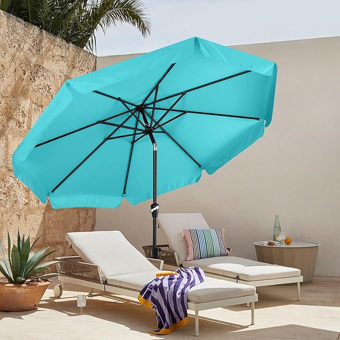 MASTERCANOPY 9ft Patio Umbrella with Valance, Crank and Tilt – 8 Ribs Outdoor Market Umbrella, UV/Fade Resistant, Waterproof Canopy with Wind Vent for Garden, Deck, Backyard, Pool (Turquoise)