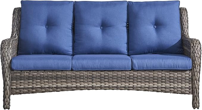 HUMMUH 4 Pieces Outdoor Furniture Patio Furniture Set Wicker Outdoor Sectional Sofa with Swivel Rocking Chairs,Outdoor Coffee Table