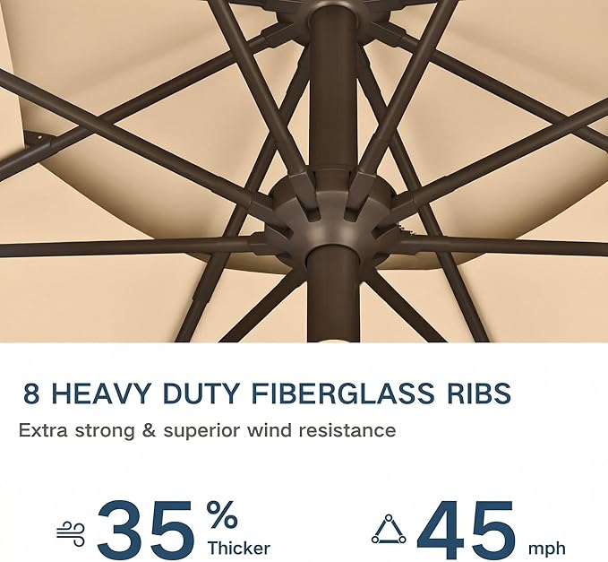 Patiokingdom 9FT Patio Umbrella with Fringe,Tassel Umbrella UPF 50+ & Push-Button Tilt,Rust-Resistant Fiberglass Frame for Pool,Garden,Backyard,Yard (Khaki -1)