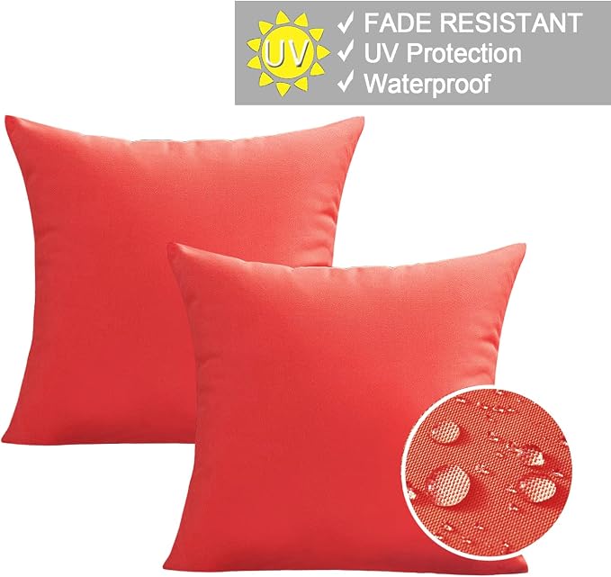 VAKADO Outdoor Christmas Waterproof Throw Pillow Covers 18X18 Set of 2 Decorative Red Patio Furniture Cushion Cases Outside Decor for Couch Garden Bench Porch