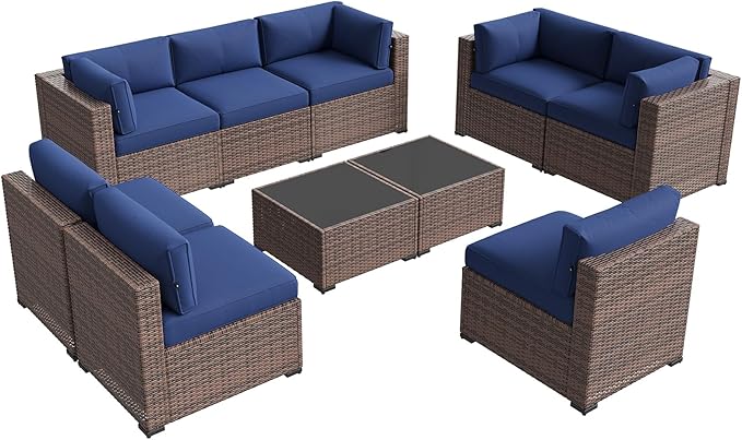 Aoxun Patio Furniture Sets, 10-Piece Outdoor Patio Furniture with Thick Cushions, Wicker Outdoor Conversation Set Sectional Sofa for Backyard, Poolside, Garden