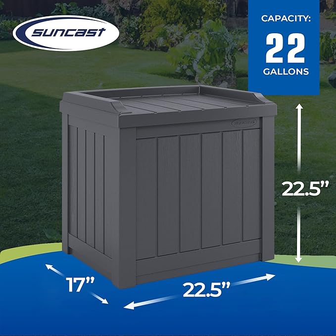 Suncast 2 Pack Small Deck Box Storage w/Bench Seat for Indoor & Outdoor Use, 22 Gal., Cyberspace