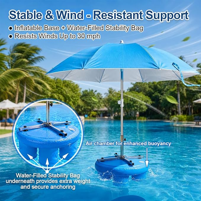 Floating Pool Umbrella, 6.5ft In-Pool Sunshade with UV-Resistant Coating, Portable Outdoor Shade Canopy for Pool, Lake & Beach, Travel-Friendly