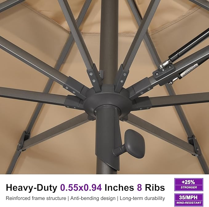 PURPLE LEAF 10FT Commercial Round Patio Umbrella Semi Auto Heavy Duty 1.9 Inch Aluminum Pole Wind Resistant for Business Restaurants Hotels Cafes Poolside Garden Deck Beige