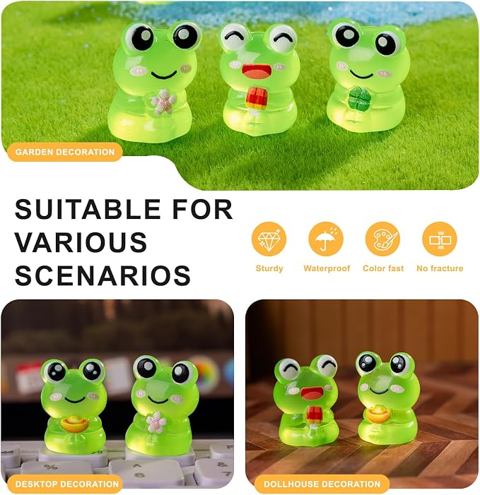 60 pcs Mini Resin Frog Many Styles Variety Tiny Luminous Animals Figures Miniature Little Small Animal Figurines Bulk for Micro Fairy Garden Landscape Accessories Hide Crafts Decor Aquarium