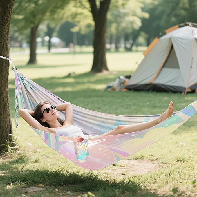 A Pastel Rainbow Sky 330lb Capacity Hammocks with Hanging Rope Rope Hammock for Outside Patio Garden Bases para hamacas para adultos