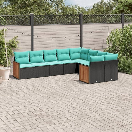9 Piece Patio Sofa Set with Cushions, Patio Conversation Set Front Porch Furniture Outdoor Dining Sets Porch Furniture Set for Exhibition Piazza Garden Negotiation Area Black Poly Rattan