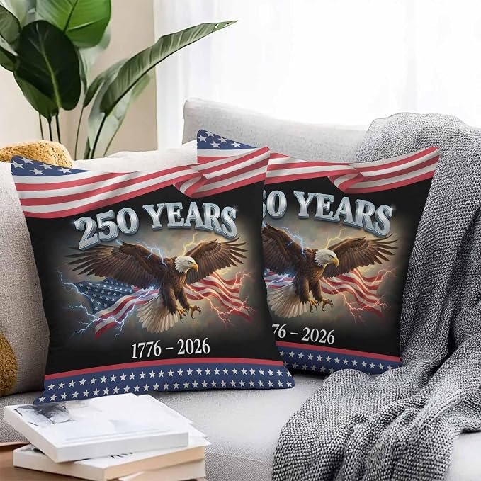 250th Anniversary USA Outdoor Waterproof Throw Pillow Covers 24x24 Set of 2, Independence Day Eagle Flag Decorative Pillowcases Cushion Pillowcase for Couch Sofa Patio Outside Pillow Protector
