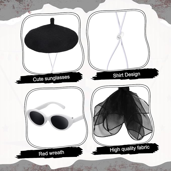 Yaomiao 3 Pcs 50s French Porch Goose Outfit Set for 23'' 17'' Cement Lawn Goose Costume Beret Hat for Carnival Statue Decor(Black)