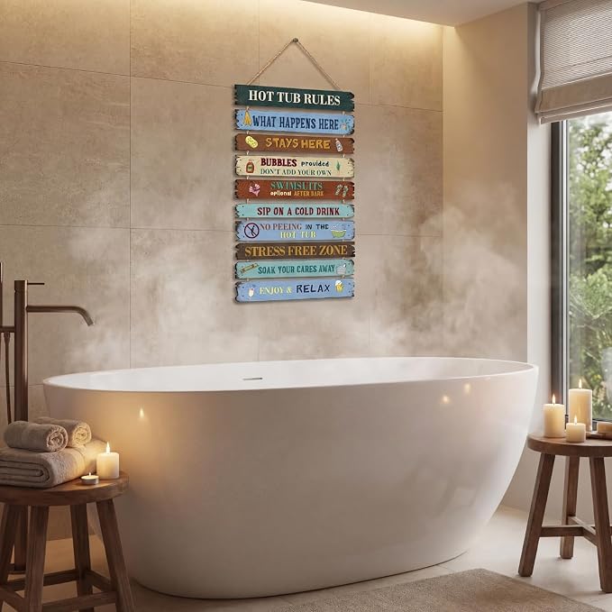 Tatuo Hot Tub Pool Patio Rules Signs Gifts Wood Funny Rules Signs Decorative Outdoor Regulations Plaque Wall Bath for Bathroom Pool Backyard Outdoor Wall Art Accessories(Classic)