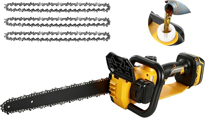 12 Inch Brushless Chainsaw Cordless for Dewalt 20V Battery, Handheld Electric Chain Saw with 3 Chains, Tool-free Chain Tension and Auto Oiling for Wood Cutting Tree Trimming (Battery Not Included)