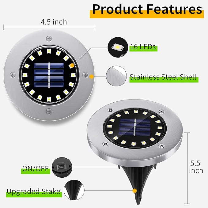 NFESOLAR 16 Pack Solar Lights Outdoor, 16 LEDs Multi-Color Solar Ground Lights Waterproof Landscape Light for Pathway Garden Walkway Driveway Yard Decorations