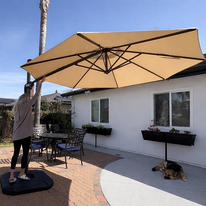 PURPLE LEAF 10 Feet Patio Umbrella with Base Outdoor Cantilever Round Umbrella Aluminum Offset Umbrella with 360-degree Rotation for Garden Deck Pool Patio, Beige