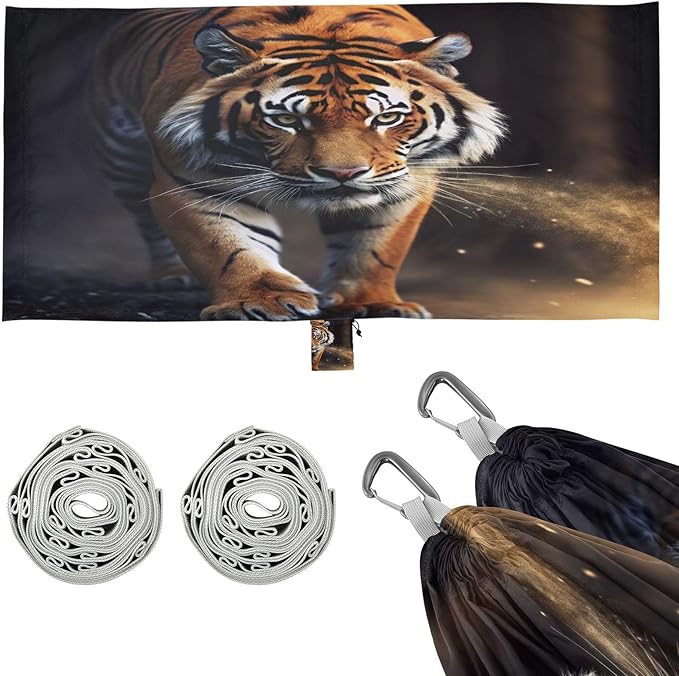 Tigers Camping Hammock, Portable Lightweight Single Hammock with Tree Straps and Aluminum Carabiners, 114" x 54" Travel Hammock for Hiking Backpacking Beach