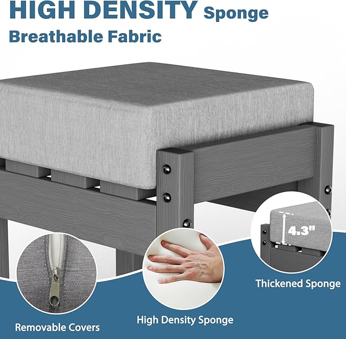 LOUNZY 3-Piece Outdoor Sofa Ottoman Set – Convertible Patio Furniture for Seating/Footrest, All-Weather Resistant & Comfortable Upholstery, Ideal for Garden, Balcony, Poolside – Modern,Grey