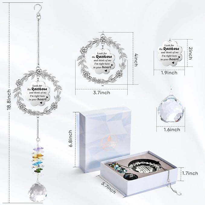 Memorial Gifts for Loss of Loved One, Crystal Suncatcher Sympathy Gift Idea | Hanging Ornament Crystal Rainbow Maker Bereavement Grief Gift Box for Loss of Mom Friend Son Family Pets