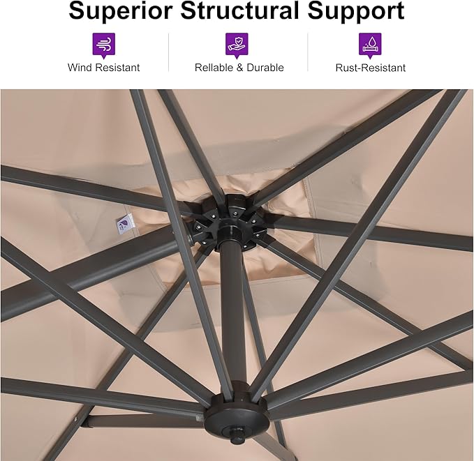 PURPLE LEAF 10 Feet Patio Umbrella Outdoor Cantilever Round Umbrella Aluminum Offset Umbrella with 360-degree Rotation for Garden Deck Pool Patio, Beige