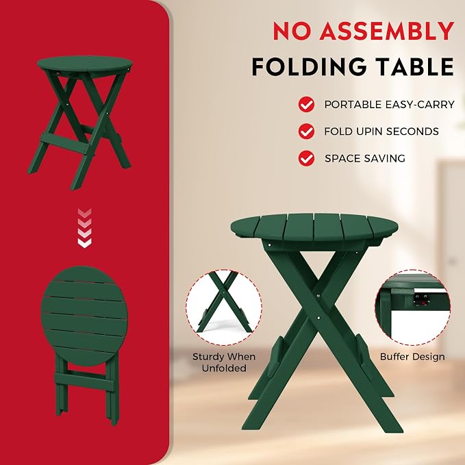 Costaelm Outdoor Bistro Table, Patio Round Portable Folding Bar Height Table Tall Balcony Pub Small High Top for Front Porch Deck, Backyard, Garden, Dark Green