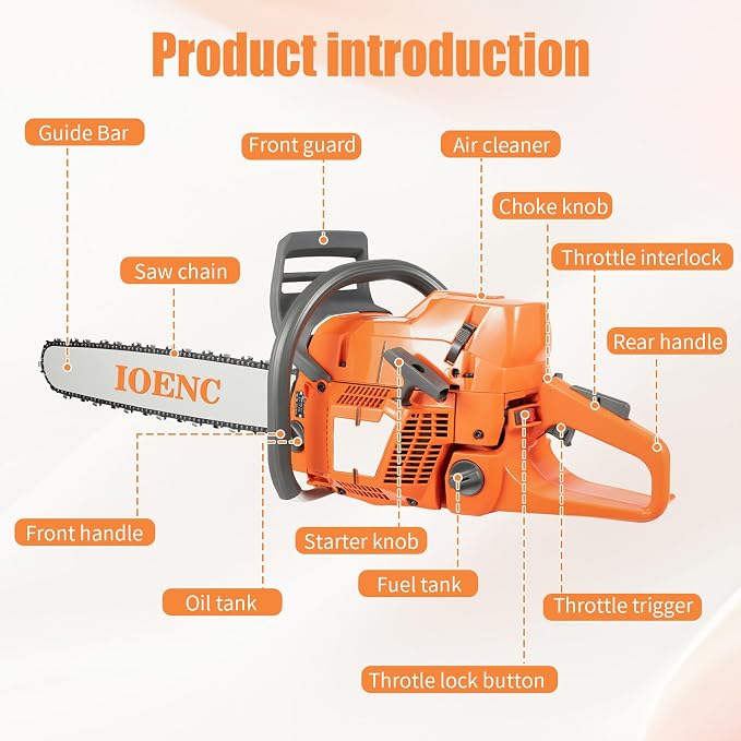 Gas Chainsaw 72CC Power Chain Saws Single Cylinder, Air-cooled, 2-Stroke Gas Powered 24" Tree Trimmer, Handed cordless Chain Saw,Easy for Trees/Wood Cutting