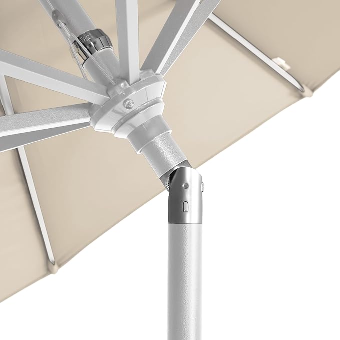 California Umbrella 12-Year-Non-Fading, 9Ft Premium Sunbrella Patio Umbrella, Hand-Crank, Button-Tilt, White Frame, Beige Fabric