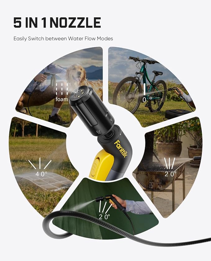 Fanttik NB10 Fold Cordless Electric Pressure Washer, Foldable Sprayer Washer w/3.2gal Tank, HD LED Display, 5-in-1 Nozzle, Max 220PSI, Type-C Charging, for Light Cleaning in Patio, Bicycles & Camping
