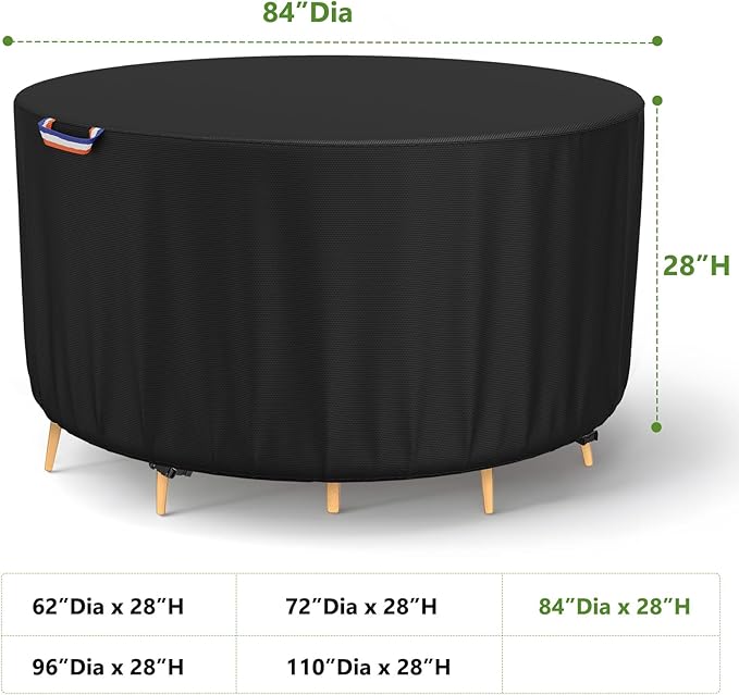 STARTWO Round Patio Furniture Covers ,Outdoor Furniture Table Covers Waterproof ,UV Resistant (84" Dia x 28" H)