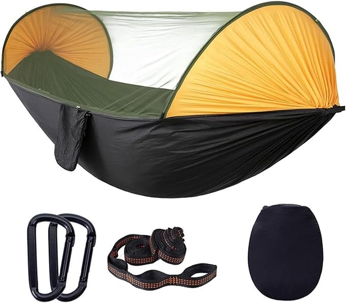 Hammock for Outside 290x140 Cm Camping Hammock with Mosquito Net 2 Person Pop-up Parachute Lightweight Hanging Tree Straps Swing Hammock Swing(A)