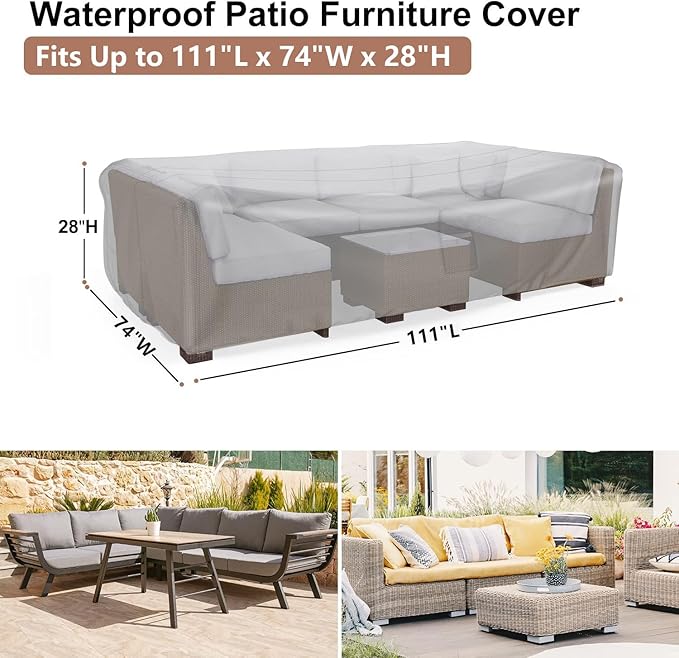 Patio Furniture Covers, Heavy Duty Outdoor Furniture Cover Waterproof, Sectional Sofa Set Covers Table and Chair Set Cover 111" L × 74" W × 28" H