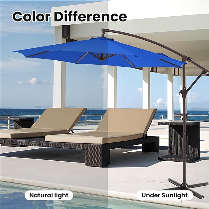 10FT Patio Umbrella, Outdoor Offset Cantilever Umbrella with Sturdy 8 Ribs, Easy Tilt Adjustment for Backyard Pool Garden,Dark Blue