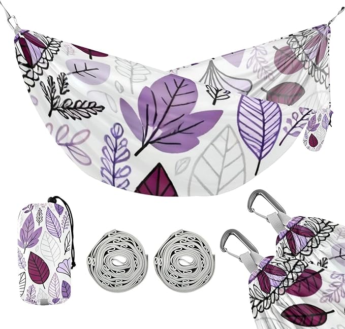 Purple Leaf Outdoor Hammock with Tree Straps for Outside Beach Patio Garden