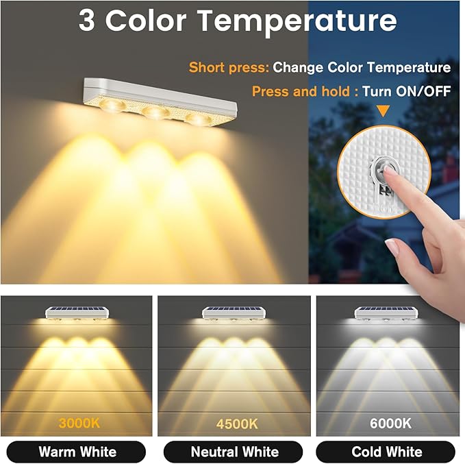 JOFIOS Solar Fence Lights Outdoor,1300mAh, 12pack,Warm/Natural/Cool White,IP65 Waterproof,Fence Lights Solar Powered,Solar Lighting for Deck, Backyard, Railing(White)
