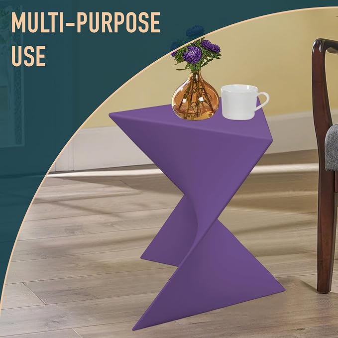 LeisureMod 15.75" Triangular Side Table, Stackable Plastic Accent End Table for Indoor & Outdoor Use, Weather-Resistant Modern Patio & Living Room Table, Set of 2, Purple