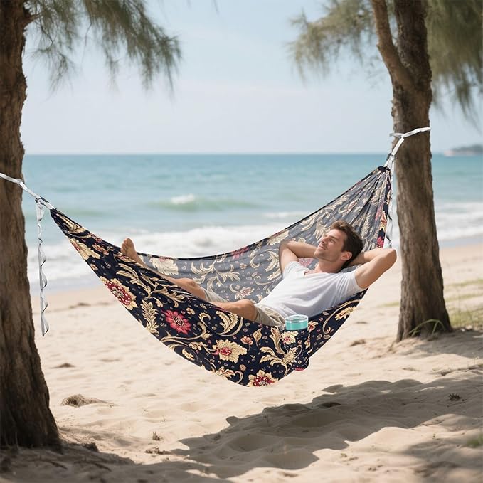 Camping Hammock Outdoor Hammocks for Outside Paisley India Beach Trees Portable Lightweight with Pockets Tree Straps Indoor
