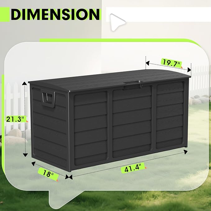 75 Gallon Outdoor Deck Box – Heavy Duty Waterproof Storage with Lockable Lid, UV & Weather Resistant Resin for Patio Furniture, Cushions(Black)