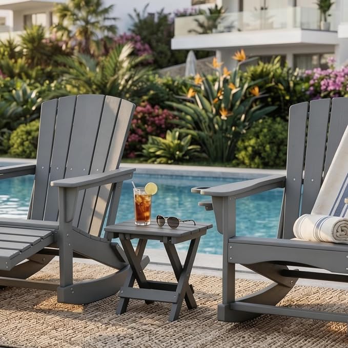 Folding Outdoor Side Table,Small HDPE Patio Table,All-Weather Compact Portable End Table for Patio,Porch,Pool,Grey,11.8" D x 15.7" W x 15.7" H