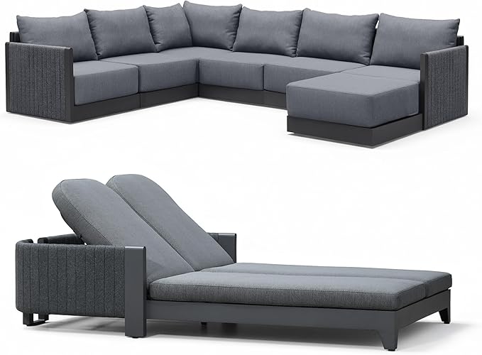 PURPLE LEAF 8 Pieces Patio Conversation Sets with 2 Person Lounge Chair All Weather Outdoor Couch Sectional Set with Ottoman Patio Conversation Set for Garden Poolside Backyard Gray
