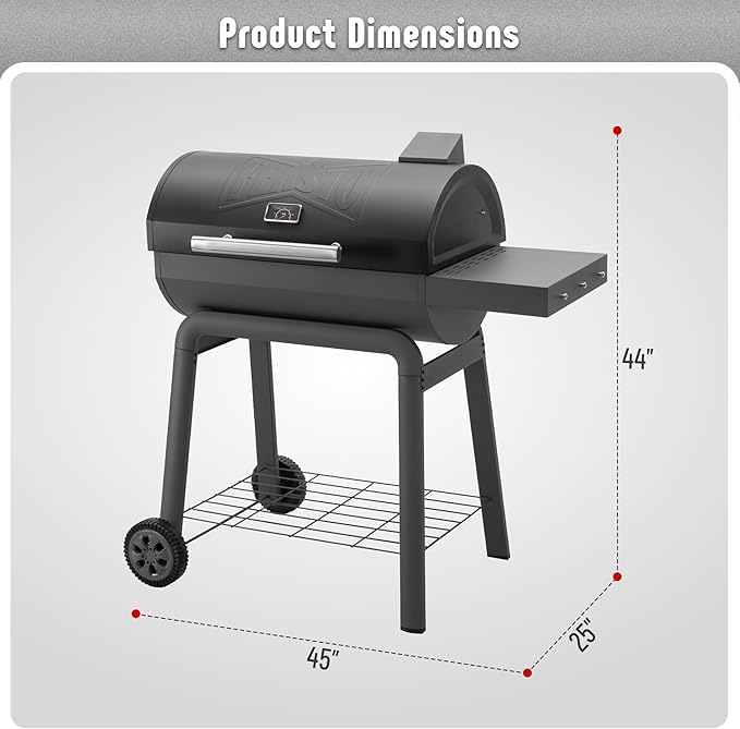 Feasto Heavy-Duty 30-Inch Charcoal Grill with Side Table & 647 Sq. In Cooking Area, Outdoor BBQ Grill for Outdoor Barbecue in Backyard, Patio and Parties, Grey