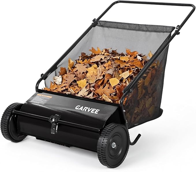 Push Lawn Sweeper 26Inch-Heavy Duty Walk Behind Leaf Collector and Yard Sweeper for Outdoor,Patio,Driveway,Garden Grass Sweepers,4 High Speed Spinning Brush,7 Cu. ft. Hopper Capacity