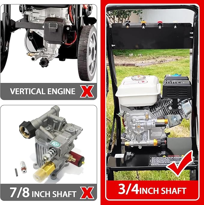 2600-3300 psi Pressure Washer Pump 3/4" Shaft Horizontal Max 3300 PSI 2.5 GPM Replacement Pump,Compatible with Honda, Simpson and More Gas Washer