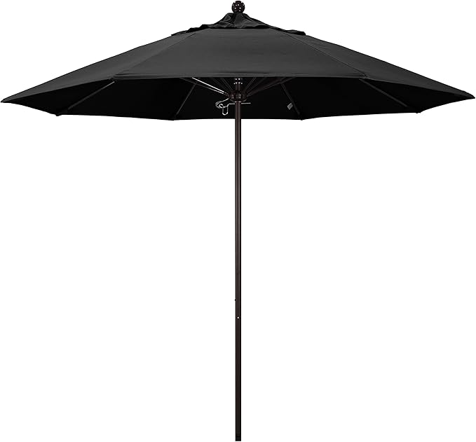 California Umbrella 9' Round Aluminum/Fiberglass Umbrella, Push Open, Bronze Pole, Olefin Black Fabric