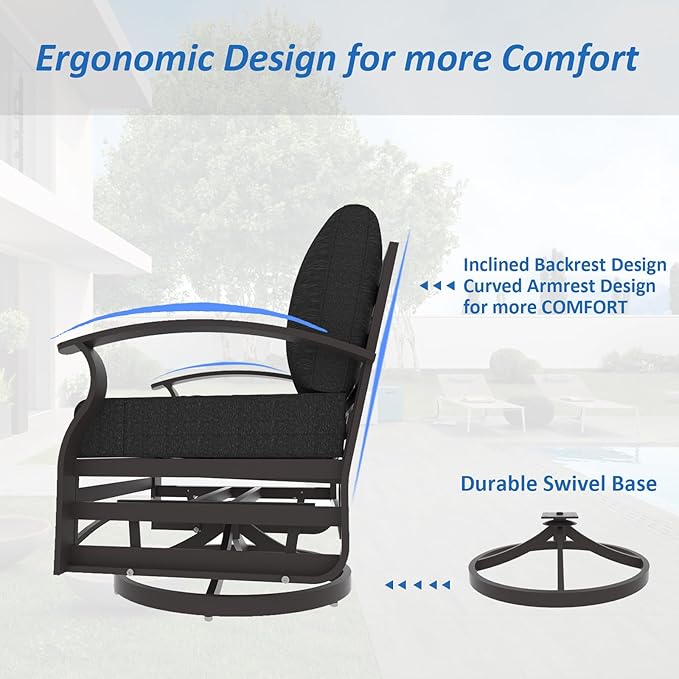 ALAULM Aluminum Patio Furniture Set with Propane Fire Pit Table - 10-seat Metal Outdoor Furniture w/Fire Pit Patio Sectional w/5.1" Cushions for Backyard, Poolside - Black