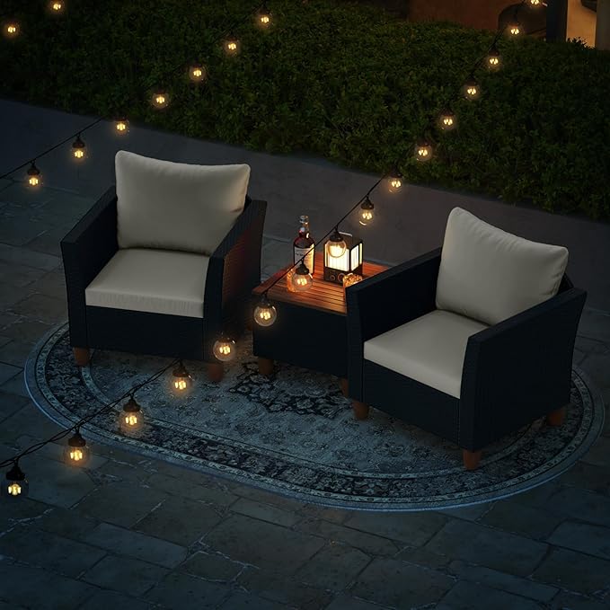 HAPPYGRILL 3-Piece Rattan Patio Conversation Set with Storage Coffee Table, Outdoor PE Wicker Sofa Furniture Set with Cushions for Balcony Backyard Porch Garden