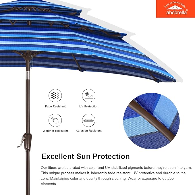 ABCCANOPY 5-Year 10-Year No Fading 9FT 3 Tiers Patio Umbrella, Outdoor Table Umbrella with 8 Sturdy Ribs for Deck, Backyard, Garden, Yard