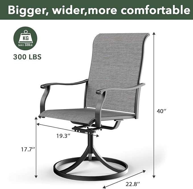 Outdoor Patio Set, 40"x 40"x 28" Round Glass Dining Table and 4pcs Swivel Chairs, All-Weather Patio Furniture Set with 1.7" Umbrella Hole for Garden Backyard Lawn Poolside